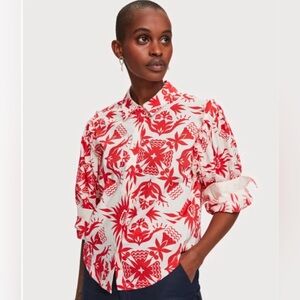 Scotch & Soda • Cropped Ruffle Detail Shirt Size Medium Aloha Print